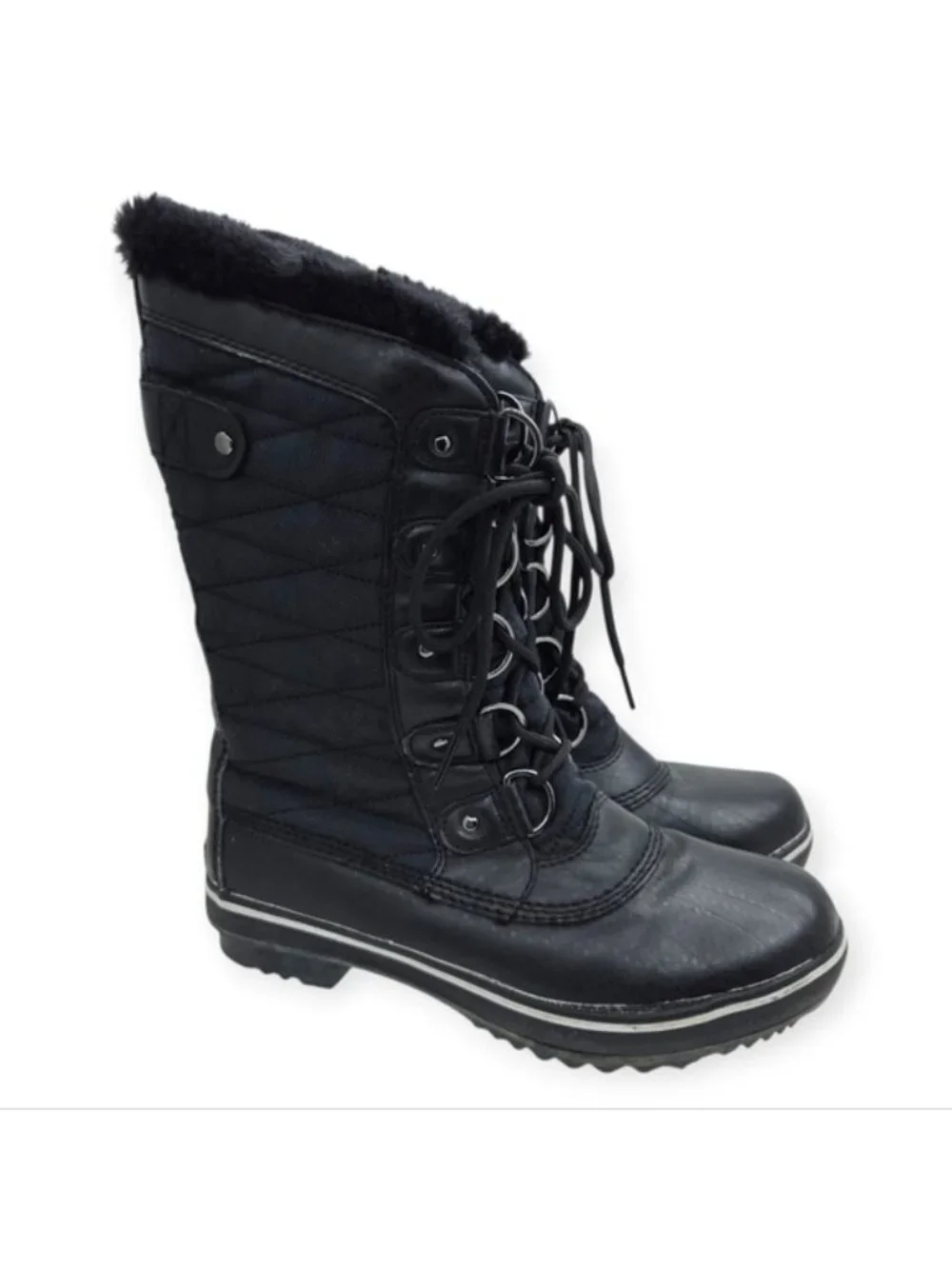 JBU Lorna Black Faux Fur Lined Quilted Lace Up Winter Snow Boots Women's Size 6